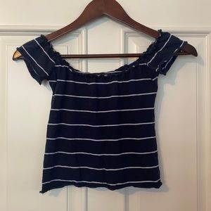Navy blouse with white stripes